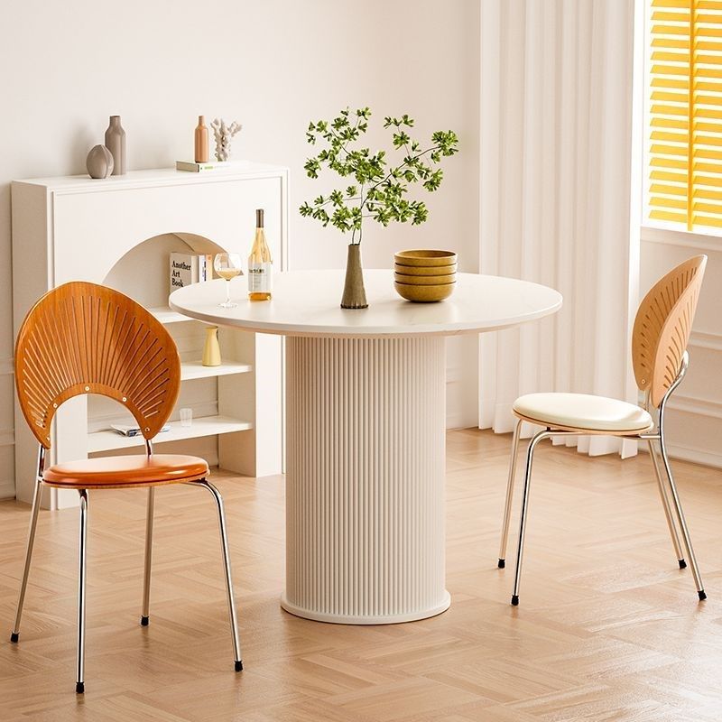 纯白岩板圆桌罗马柱餐桌简约小户型家用饭桌法式奶油风餐桌洽谈桌,淘宝优惠券,粉丝福利购,淘宝优惠卷