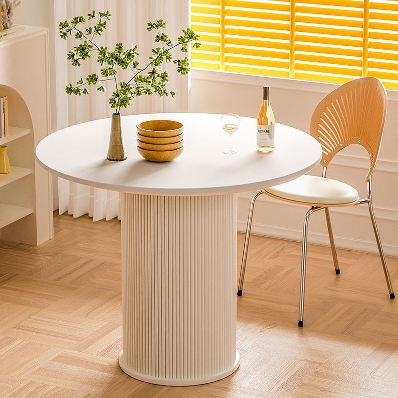 纯白岩板圆桌罗马柱餐桌简约小户型家用饭桌法式奶油风餐桌洽谈桌,淘宝优惠券,粉丝福利购,淘宝优惠卷