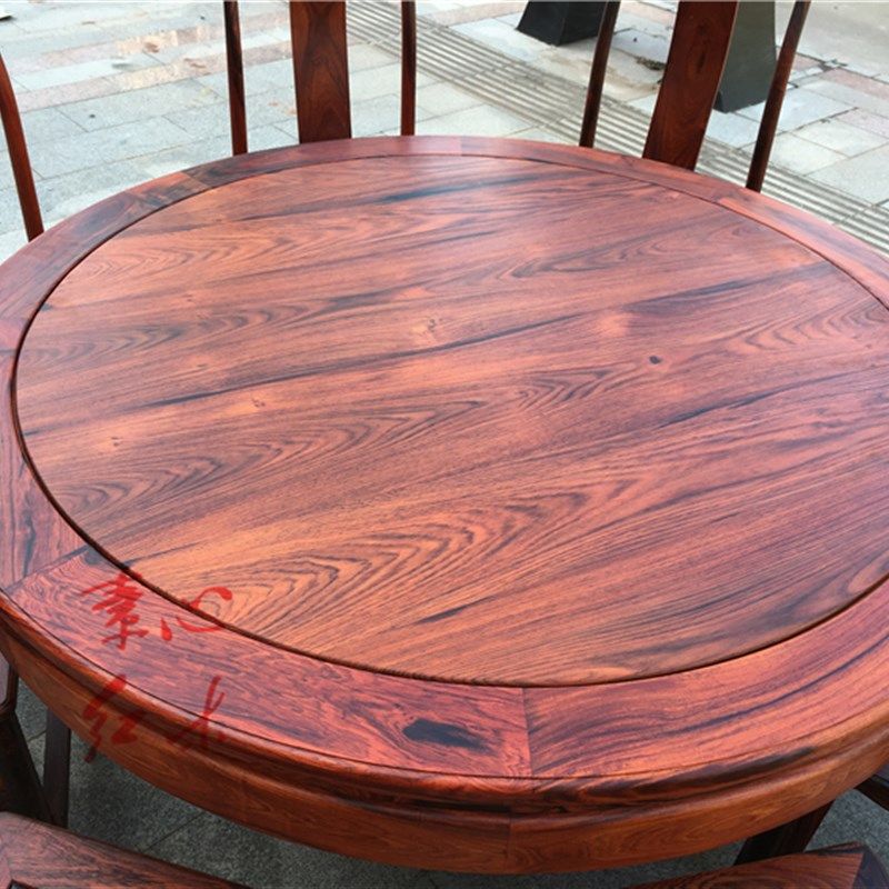 老挝大红酸枝1米38圆桌椅一桌八椅红木餐桌交趾黄檀餐台榫卯结构,淘宝优惠券,粉丝福利购,淘宝优惠卷