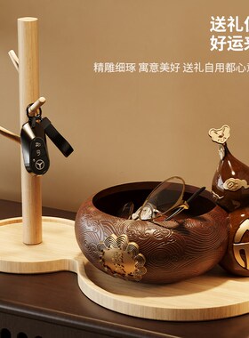 中式聚宝盆葫芦摆件招财聚财钥匙收纳客厅入户玄关装饰品乔迁礼品