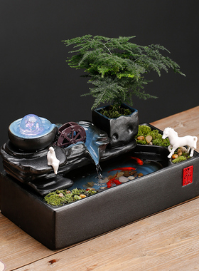 循环流水生财摆件水车客厅办公室风水轮水晶球装饰品开业招财礼品