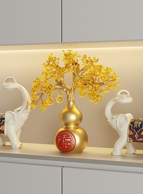 镇宅大象摆件发财树送朋友乔迁开业礼物客厅办公室招财装饰工艺品