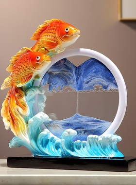 新中式家居流沙画创意装饰摆件年年有余客厅玄关办公室酒柜工艺品