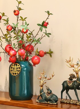 新中式陶瓷花瓶玄关电视柜装饰品摆件轻奢高档客厅插花干花发财果