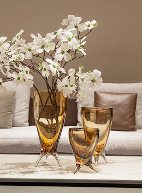 现代极简轻奢几何墨色玻璃花器样板间售楼处客厅餐厅家居软装摆设