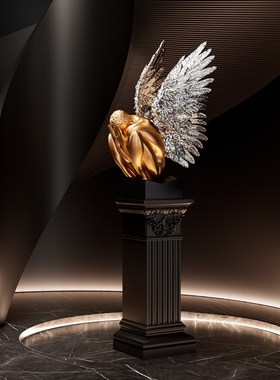 现代创意遮脸天使雕塑艺术人物落地大摆件客厅酒店大堂别墅装饰品