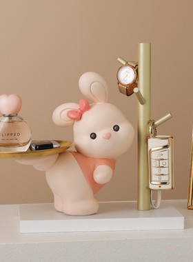 招财猫玄关钥匙j收纳摆件入户家居客厅托盘置物架搬家乔迁新居礼