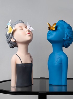 简约现代艺术女孩创意桌面摆设客厅玄关样板间家居饰品少女心摆件