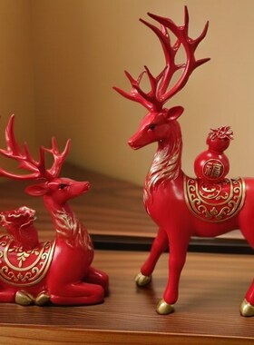 新款大号福鹿百财麋金鹿高档中式玄关金色摆件家用书房装饰品