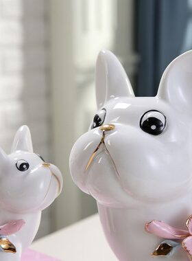 饰品动物小狗创意家居狗招财陶瓷摆件客厅玄关装饰工艺品摆设镇宅