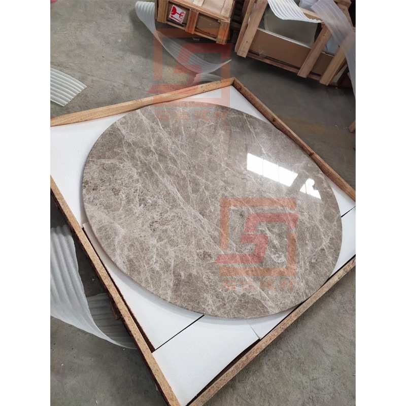 家商用亮光水磨石石英石花纹板复合加厚餐饮饭店餐桌圆形餐桌台面 - 图1