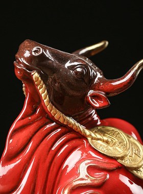 牛摆件招财e办公室老板桌商务高档倒流香灯圈装饰软装乔迁开业礼