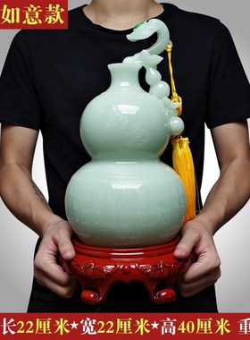 葫芦摆件玉石一对现代简约t客厅酒架装饰电视柜摆设高档送礼工艺