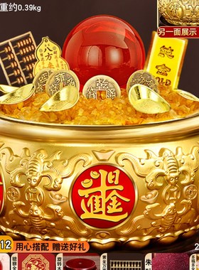 聚宝盆招财聚财摆件纯铜八方来财家用客厅礼品元宝生X财黄铜米缸