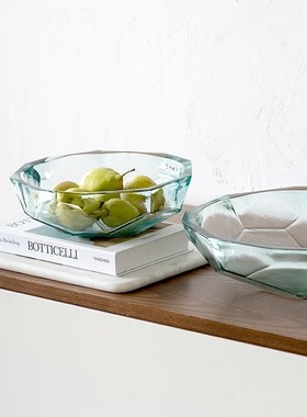 现代简约轻奢水波纹创意玻璃果盘摆件样板间酒店客厅餐桌茶几装饰