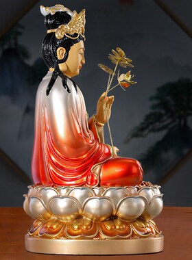 西方三圣纯铜彩绘大势至菩萨家庭供的佛像神像黄铜像供奉摆件家用