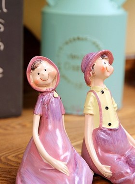美式乡村紫色森林阳光情侣软装婚庆礼品娃娃摆件