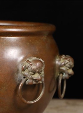 纯铜故宫缸双耳吊环聚宝盆烟灰缸笔洗客厅中式摆件装饰工艺礼品缸