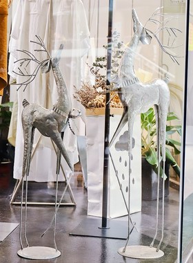 美式复古落地大摆件创意银铁艺轻奢鹿客厅电视柜服装店铺橱窗工艺