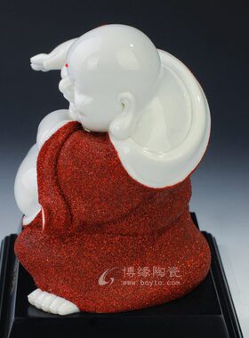招财弥勒佛摆件 德化白瓷红弥勒笑佛客厅办公个性创意礼品 同乐