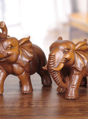 木质招财大象摆件一对客厅入户玄关酒柜装饰品搬新家高档乔迁礼物