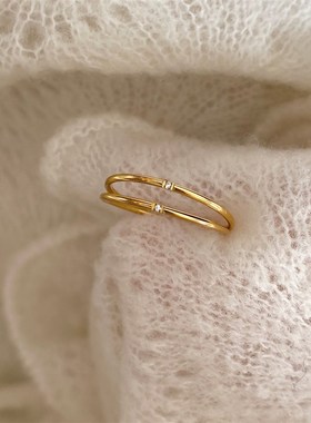 超细钛钢不掉色金色m精致戒指时尚简约素圈冷淡风装饰食指戒可叠