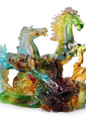 班德拉斯 古法琉璃骏马摆件 客厅书房办公室装饰品送领导商务礼品