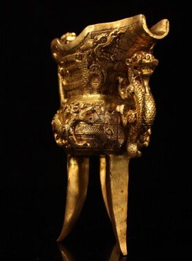 酒杯纯铜唐代樽龙龙三一珍藏鎏个酒品脚金收藏双古玩