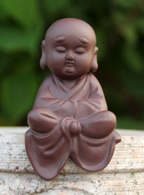 茶宠工艺品禅意小茶茶道茶桌家居装饰挂件玩个性中式和尚紫砂摆件