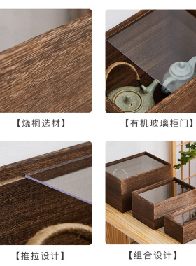 实木带盖透明防尘茶叶茶杯收纳盒桌面分格首饰手办展示陈列储物盒