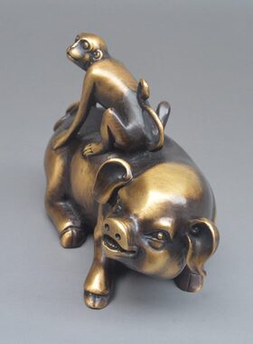 生肖摆件家居装饰猪猴子工艺纯铜摆设桌面十二生肖礼品仿古黄铜