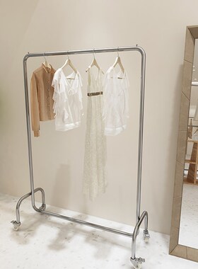 女装店货架落地式不锈钢移动衣架带轮店铺挂衣杆服装店专用展示架