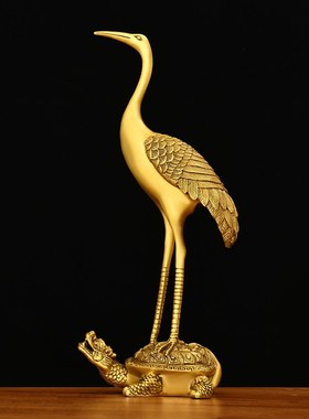 铜鹤摆件c仙鹤龟鹤延年电视柜玄关门厅落地装饰品贺寿送长辈礼品