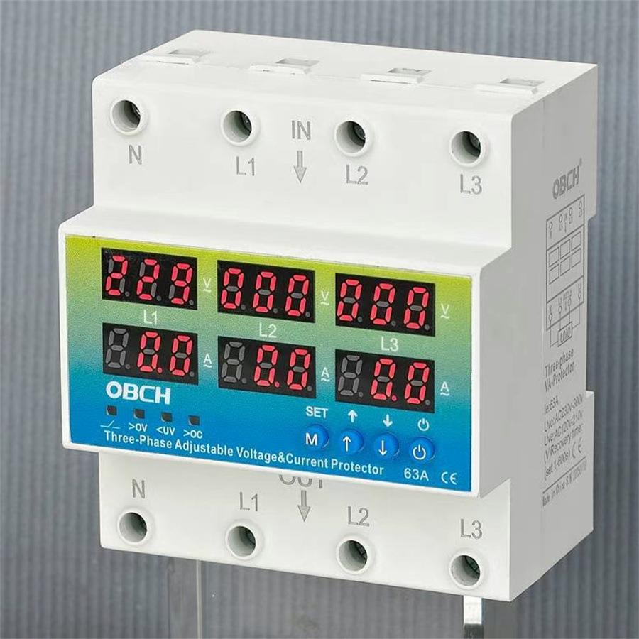 三相可调数显自复式过欠压限流保护器缺零缺相断电过流载63A380V - 图0