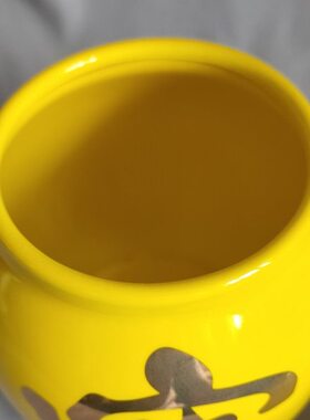招财进宝陶瓷罐黄色罐子摆件储物罐金字招财工艺品 高11.3 宽10cm