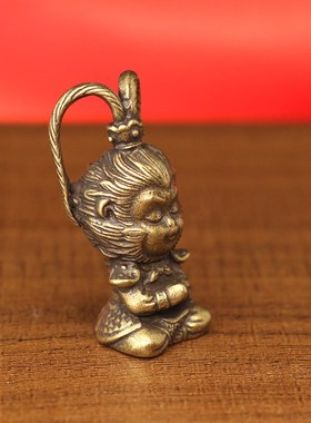 中式复古黄铜美猴王孙悟空桌面小摆件文玩铜器茶宠猴子创意工艺品