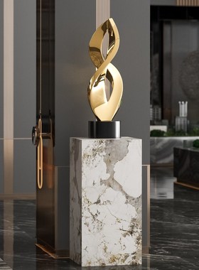 电镀金色抽象雕塑摆件售楼部营销中心楼梯间软装饰落地艺术品装置