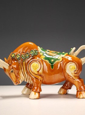 陶瓷牛黄牛水牛工艺品送礼品家居化解卫生间厨房缺角客厅办公摆件