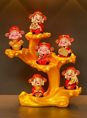 国潮五路财神发财树家居玄关桌面装饰品摆件乔迁之喜新店开业礼物