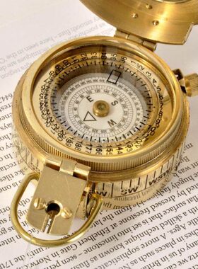 印度进口新款纯铜西洋日晷罗盘指南针商务摆件航海指北针带水平仪