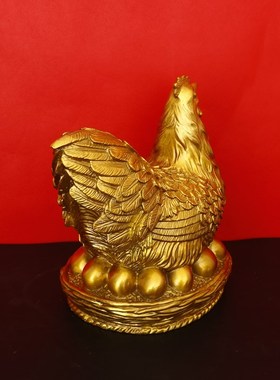 纯黄铜生肖鸡摆件 金鸡下蛋客厅玄关镇宅安宅风水吉祥工艺品