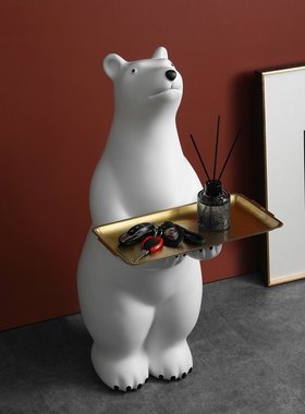 创意北极熊大型迎宾落地r大摆件玄关客厅电视柜收纳托盘家居装饰