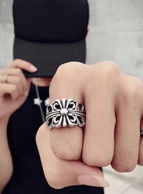 潮酷永恒对戒十字架戒指复古男女尾戒F嘻哈原创痞帅高级感轻奢指