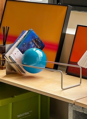 轻装修桌面书架实木圆q球重力创意趣味唱片收纳书架置物架装饰摆