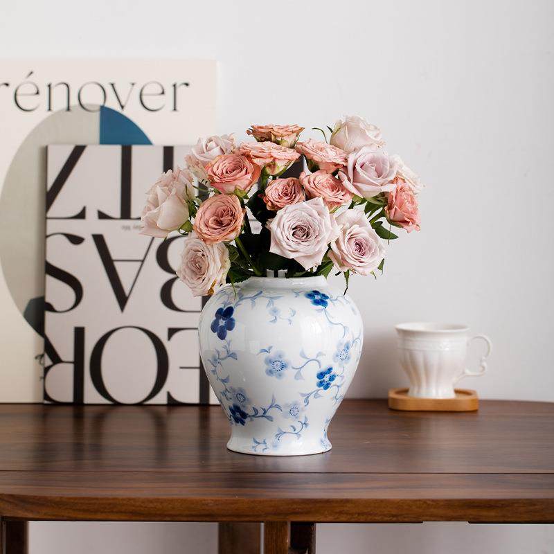 蜀门手绘青花瓷复古陶瓷花瓶装饰干花鲜花家居客厅插花摆件电视柜,淘宝优惠券,粉丝福利购,淘宝优惠卷