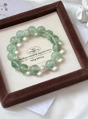 天然绿萤石手链女致小众设计饰品绿色招财水晶串珠手串送礼物