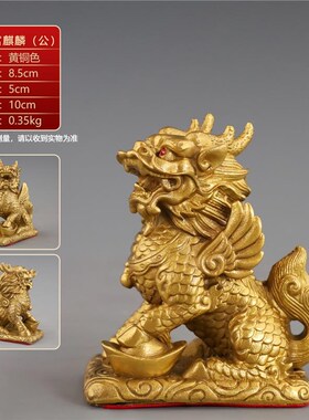 黄铜麒麟b摆件一对招财富镇开过宅光麒麟家居客厅办公室装饰工艺