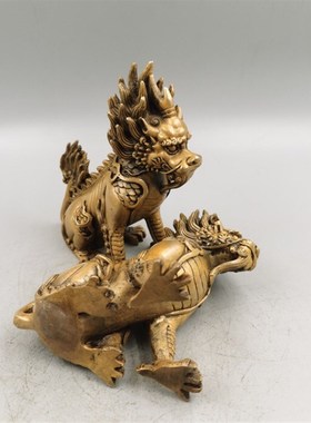 纯铜麒麟c摆件一对火麒麟办公室新中式家居饰品客厅玄关乔迁礼品