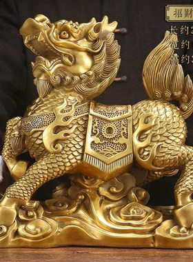 高档招财铜麒麟摆件一对铜大号客厅入户K玄关家居饰品进新房乔迁