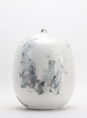 新中式创意样板房陶瓷花瓶摆件书房软装客厅现代水墨客厅饰品手绘